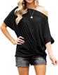 stylish twist knot batwing tunic blouse for women's summer off-shoulder tops logo