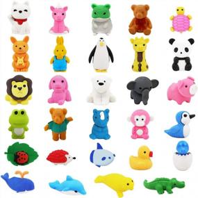 img 4 attached to 32-Pack Non-Toxic Take Apart Zoo Animal Erasers For Classroom Prizes And Party Gifts