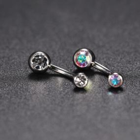 img 1 attached to G23 Titanium Double Sparkle Gem Prong Set Belly Button Navel Piercing Ring, 14 Gauge 3/8 Inch (10Mm)