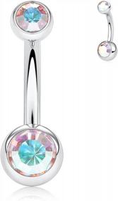img 4 attached to G23 Titanium Double Sparkle Gem Prong Set Belly Button Navel Piercing Ring, 14 Gauge 3/8 Inch (10Mm)