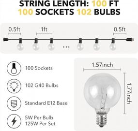 img 2 attached to HBN 100ft Outdoor String Lights - Premium Incandescent Bulbs for Garden, Patio, Porch, Courtyard & More | Dimmable, Waterproof & Warm 2200K White | 102 G40 Bulbs + 2 Extra