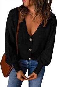 img 4 attached to 🧥 EVALESS Women's V-Neck Crochet Patchwork Button Down Cardigan Sweater - Long Sleeve Solid Knit