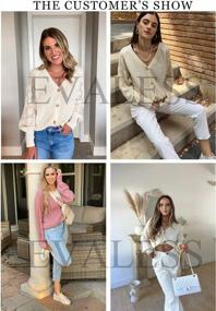 img 2 attached to 🧥 EVALESS Women's V-Neck Crochet Patchwork Button Down Cardigan Sweater - Long Sleeve Solid Knit