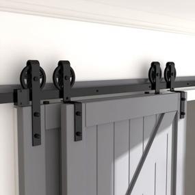 img 4 attached to Upgrade Your Doorway With Skysen 7.5FT Heavy Duty Sliding Barn Door Hardware Kit - Bypass Spoke Wheel-1, Black