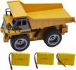 blomiky 1:18 6 channel 2.4g remote control dump truck with 4-wheel drive for mine engineering and construction - rc toy with extra 2 batteries and 1540 dump car logo