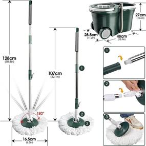 img 3 attached to Innovative Spin Mop and Bucket Set with Adjustable Stainless Steel Handle – Ideal for Household Hardwood Floors, Includes 5 Replacement Refills and Floor Brush in Green