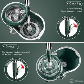 img 2 attached to Innovative Spin Mop and Bucket Set with Adjustable Stainless Steel Handle – Ideal for Household Hardwood Floors, Includes 5 Replacement Refills and Floor Brush in Green