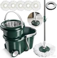 innovative spin mop and bucket set with adjustable stainless steel handle – ideal for household hardwood floors, includes 5 replacement refills and floor brush in green logo