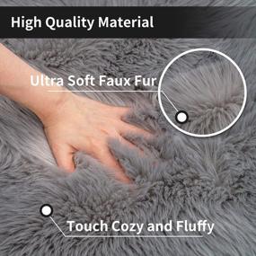 img 2 attached to Luxurious Grey ROSMARUS Faux Fur Area Rug 2'X4' With Suede Backing - Plush Shag Carpet For Bedroom Or Living Room - Soft And Stylish Throw Rug Runner - Perfect For Bedside Or Floor Décor