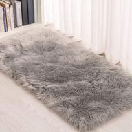 luxurious grey rosmarus faux fur area rug 2'x4' with suede backing - plush shag carpet for bedroom or living room - soft and stylish throw rug runner - perfect for bedside or floor décor logo