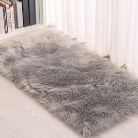 img 4 attached to Luxurious Grey ROSMARUS Faux Fur Area Rug 2'X4' With Suede Backing - Plush Shag Carpet For Bedroom Or Living Room - Soft And Stylish Throw Rug Runner - Perfect For Bedside Or Floor Décor