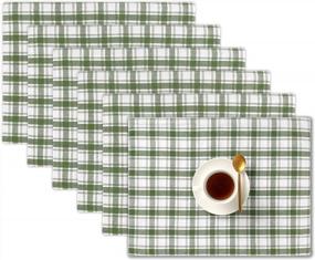 img 4 attached to Folkulture Set Of 6 Woven Placemats - Heat Resistant And Washable Cotton Table Mats For Farmhouse And Boho Décor In Juniper Green, 14" X 19