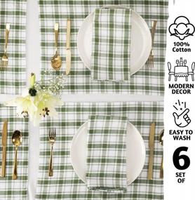 img 3 attached to Folkulture Set Of 6 Woven Placemats - Heat Resistant And Washable Cotton Table Mats For Farmhouse And Boho Décor In Juniper Green, 14" X 19