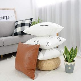 img 1 attached to Set Of 4 AENEY 18X18 Inch 100% Cotton Boho Throw Pillows For Modern Farmhouse Decor, Leather Throw Pillows - Modern Couch Cushion Covers Decorative Home Decorations.