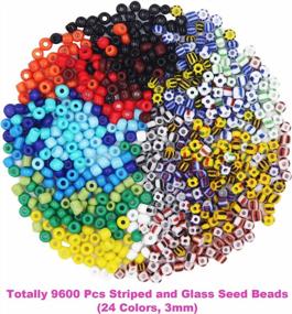 img 1 attached to 9600 Pieces Of Multicolor Glass Seed And Striped Craft Beads Set With Elastic String For DIY Jewellery Making - Includes 24 Colors Of 400Pcs Per 3Mm Bead Size