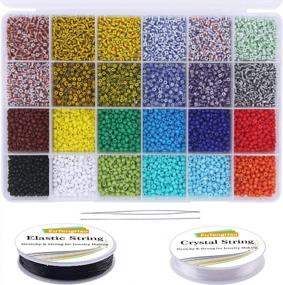 img 4 attached to 9600 Pieces Of Multicolor Glass Seed And Striped Craft Beads Set With Elastic String For DIY Jewellery Making - Includes 24 Colors Of 400Pcs Per 3Mm Bead Size