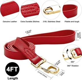 img 3 attached to BMusdog Leather Dog Walking Training Leash: 4FT Sturdy Heavy Duty Leather Lead for Medium and Large Dogs - Red Leather with Gold Clasp