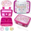 bento lunch box kids toddlers: leakproof lunch containers for boys & girls with 4 compartments - school, daycare, pre-school, snack container with lid utensil, bpa-free boxes, age 3+, pink unicorn logo