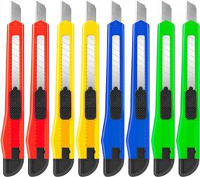 img 4 attached to 9MM Wide Blade Utility Knife Box Cutters (4 Colors) - Retractable, Compact & Extended Use For Heavy Duty Office, Home, Craft Arts & Hobby Projects.