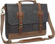 waterproof messenger bag for men: genuine leather briefcase with laptop sleeve and large shoulder satchel - 15.6 inch grey waxed canvas logo