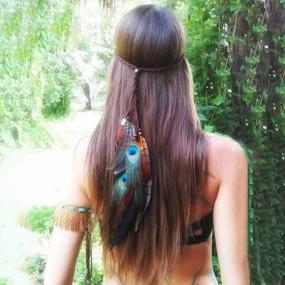 img 3 attached to Brown Peacoak Boho Feather Headbands - Stylish Hair Accessories For Women & Girls' Festival Costumes
