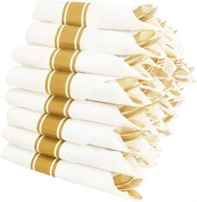 img 4 attached to WELLIFE 50-Pack Disposable Gold Hammered Silverware With White Napkins And Pre-Rolled Cutlery - Includes 50 Forks, 50 Knives, 50 Spoons, And 50 Napkins For Elegant Parties And Events.