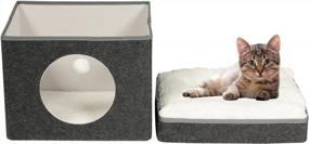 img 3 attached to B FSOBEIIALEO Cat House Cube For Indoor Folding Cats Houses Condos Cat Cave, Stackable Cat Condo For Kitten, With Removable Soft Sleeping Bed And Fluffy Ball, Felt 15.7"(Dark Grey)