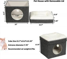 img 1 attached to B FSOBEIIALEO Cat House Cube For Indoor Folding Cats Houses Condos Cat Cave, Stackable Cat Condo For Kitten, With Removable Soft Sleeping Bed And Fluffy Ball, Felt 15.7"(Dark Grey)