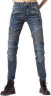 👖 takuey women's motorcycle riding pants | motocross racing jeans with knee hip pads (m(30)=waist 31.5") - blue logo