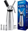 professional silver 500 ml zoemo whipped cream dispenser - ugraded full metal body & head with 3 decorating tips logo