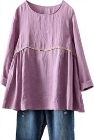img 4 attached to Minibee Linen Tunic Tops With Long Sleeves, Swing Pleats, And Ruffled Hem For Women'S Loose-Fit Blouse