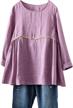 minibee linen tunic tops with long sleeves, swing pleats, and ruffled hem for women's loose-fit blouse logo