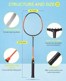 img 2 attached to Set Of 4 HIRALIY Badminton Rackets With Nylon Shuttlecocks And Replacement Grip Tapes - Perfect For Outdoor Backyard Games (Black)