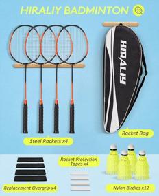 img 3 attached to Set Of 4 HIRALIY Badminton Rackets With Nylon Shuttlecocks And Replacement Grip Tapes - Perfect For Outdoor Backyard Games (Black)