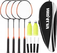 set of 4 hiraliy badminton rackets with nylon shuttlecocks and replacement grip tapes - perfect for outdoor backyard games (black) logo