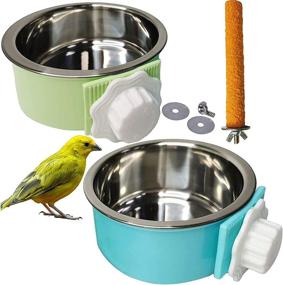 img 4 attached to 🦜 Bird Feeding Dish Cups - Parrot Stainless Steel Bowl with Removable Perch Stand Platform - Pet Food and Water Feeder - Cage Accessories - 1 Pcs Bird Stand Toy for Parakeet, Conure, Cockatiels, Lovebirds, Budgie, Chinchilla