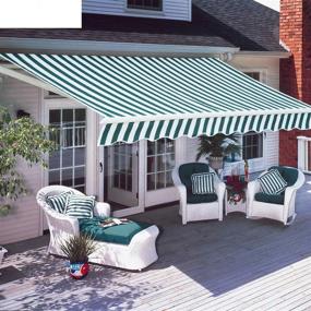 img 1 attached to Diensweek Patio Awning Retractable 10'X8', Fully Assembled Manual Commercial Grade - Quality 100% 280G Ployester Window Door Sunshade Shelter - Deck Canopy Balcony P100 Series (Green/White Stripes)