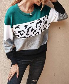 img 3 attached to Women'S Striped Leopard Knitted Sweater Pullover Long Sleeve Tops