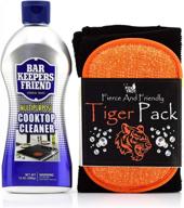 🧽 bar keepers friend cooktop cleaner bundle - 13oz multipurpose cleaner for stove tops, including fox trot tiger pack black pro-grade microfiber towel and dual-sided sponge logo