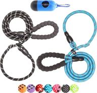 baapet 6 feet slip lead dog leash with upgraded durable rope cover and comfortable padded handle – anti-choking design for large, medium, small dogs training – includes poop bags and dispenser (black+blue) logo