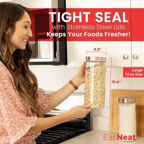 img 2 attached to Set Of 2 Large Glass Pantry Jars With Sealed Lids - Ideal For Pasta, Flour, Sugar, And More - 72 Oz Storage Capacity - EATNEAT Glass Food Storage Containers