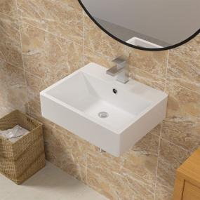 img 3 attached to Wall Mounted Bathroom Sink - Sarlai White Wall Hung Vessel Sink Floating 21"X17" Rectangle Bathroom Sink