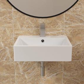 img 1 attached to Wall Mounted Bathroom Sink - Sarlai White Wall Hung Vessel Sink Floating 21"X17" Rectangle Bathroom Sink