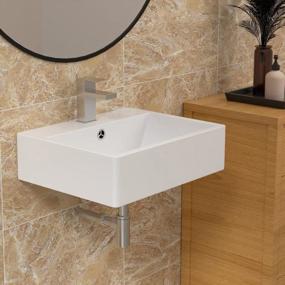 img 4 attached to Wall Mounted Bathroom Sink - Sarlai White Wall Hung Vessel Sink Floating 21"X17" Rectangle Bathroom Sink