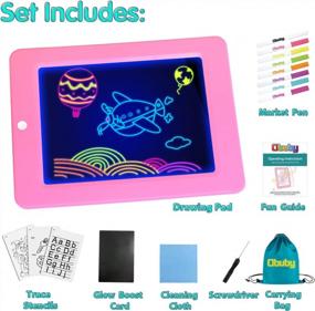 img 3 attached to OBUBY Educational Light Up Drawing Board Ultimate Tracing Pad With 9 LED Effects For 3-5+ Ages Boys And Girls, Glow In The Dark Art Doodle Color Set (Pink)