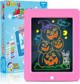 img 4 attached to OBUBY Educational Light Up Drawing Board Ultimate Tracing Pad With 9 LED Effects For 3-5+ Ages Boys And Girls, Glow In The Dark Art Doodle Color Set (Pink)