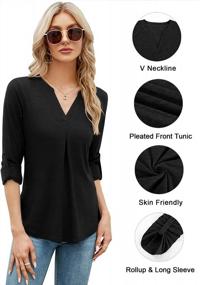 img 3 attached to Women'S Roll-Up 3/4 Sleeve V Neck Pleated Tunic Top Business Casual Loose Work Blouse
