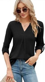 img 1 attached to Women'S Roll-Up 3/4 Sleeve V Neck Pleated Tunic Top Business Casual Loose Work Blouse