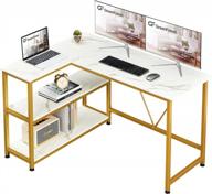 compact l-shaped marble desk with storage shelf for home office and workstation - 47 inch writing computer desk ideal for pc, laptop, and space-saving needs from greenforest логотип
