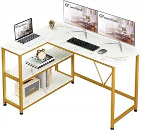 img 4 attached to Compact L-Shaped Marble Desk With Storage Shelf For Home Office And Workstation - 47 Inch Writing Computer Desk Ideal For PC, Laptop, And Space-Saving Needs From GreenForest